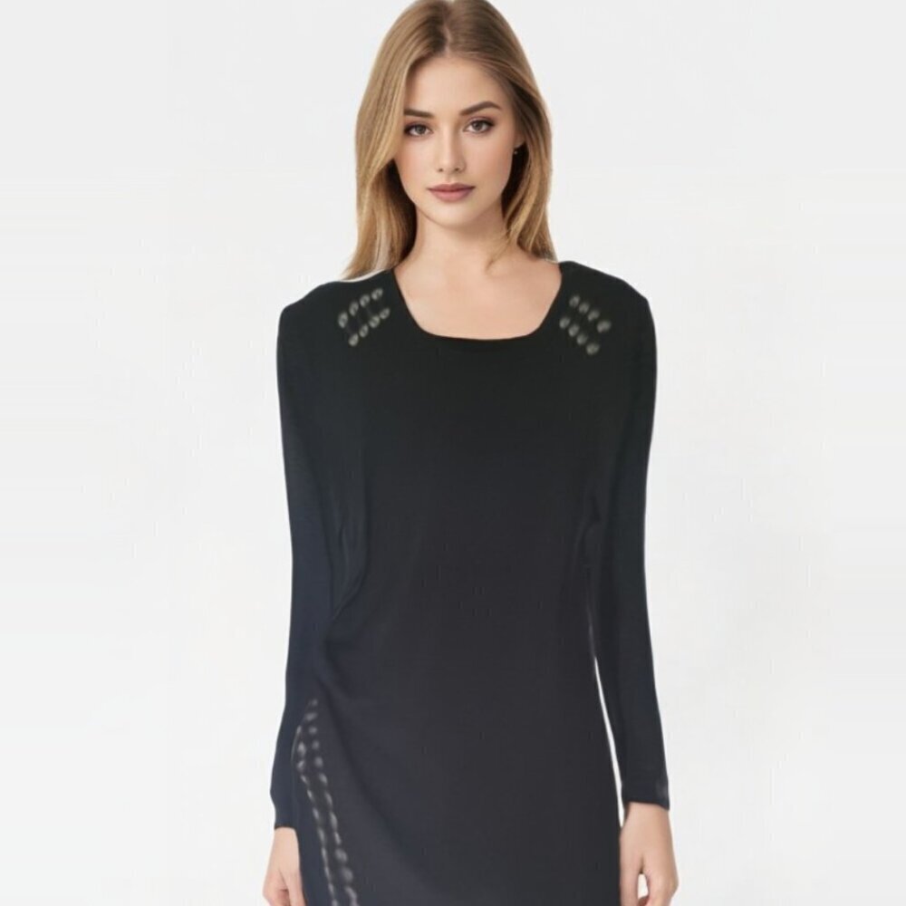 Linea Domani top Med black long sleeve ruched lace up